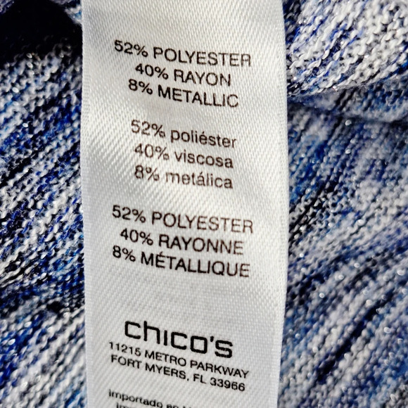 Chico's Sz 3/US‎ XL Blue Metallic Side Slit Pullover Top - Picture 8 of 13